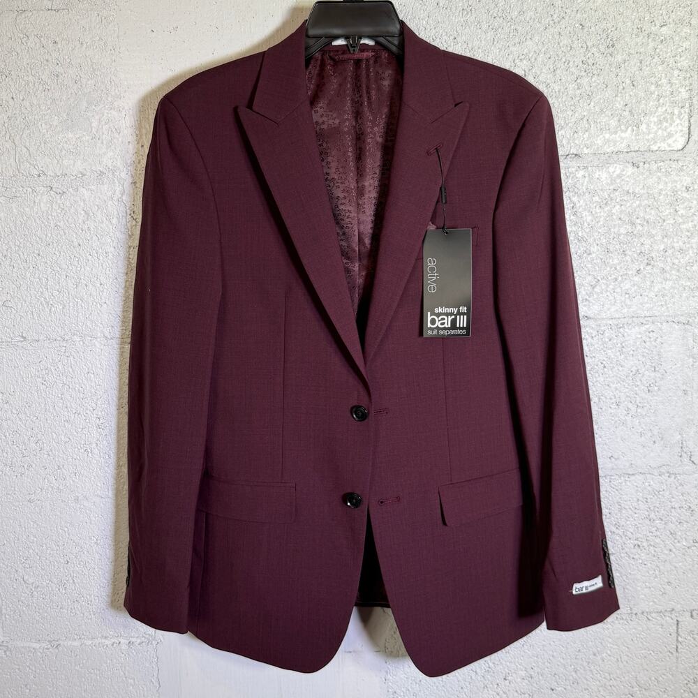 Bar III Men's Skinny Fit Suit Jacket Blazer solid red 38R $425